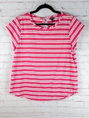 Nautica Pink/White Striped Cap Sleeve Top L